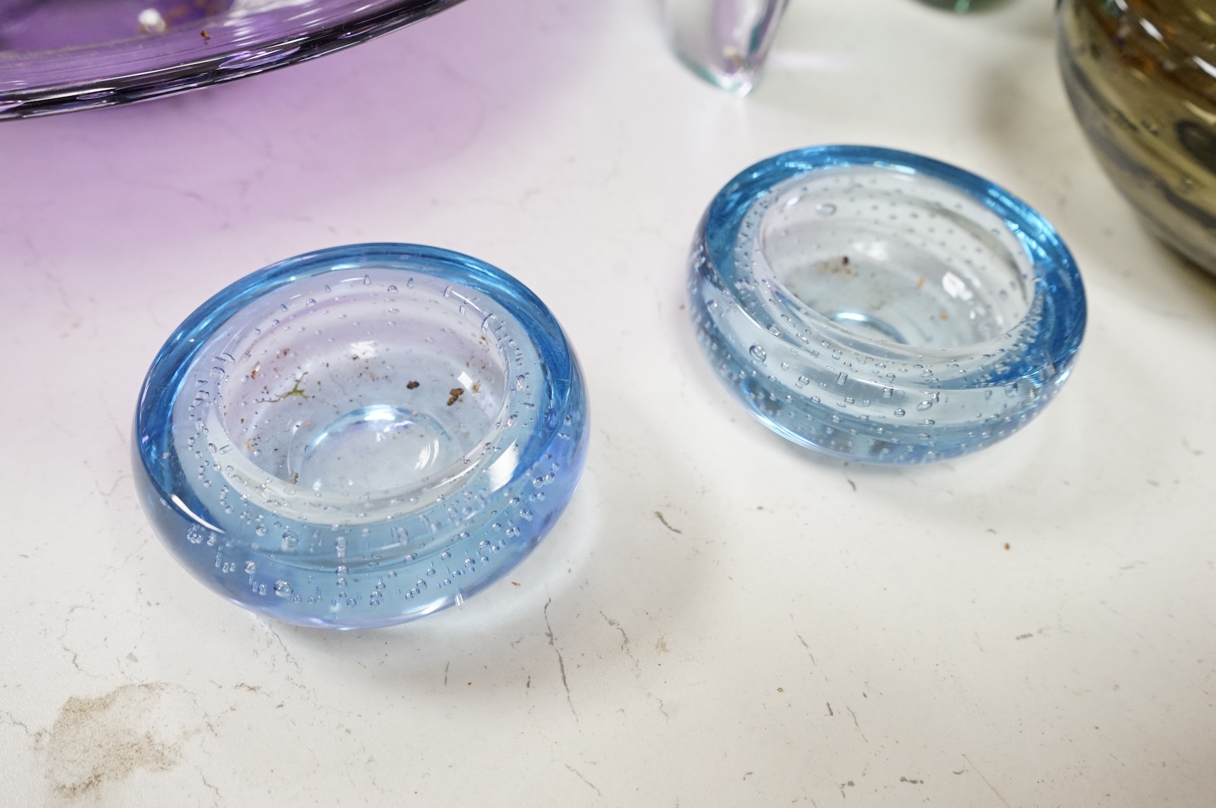 A collection of mixed coloured Whitefriars ‘Controlled Bubble’ and ‘Knobbly’ glassware, largest 37cm high (12)